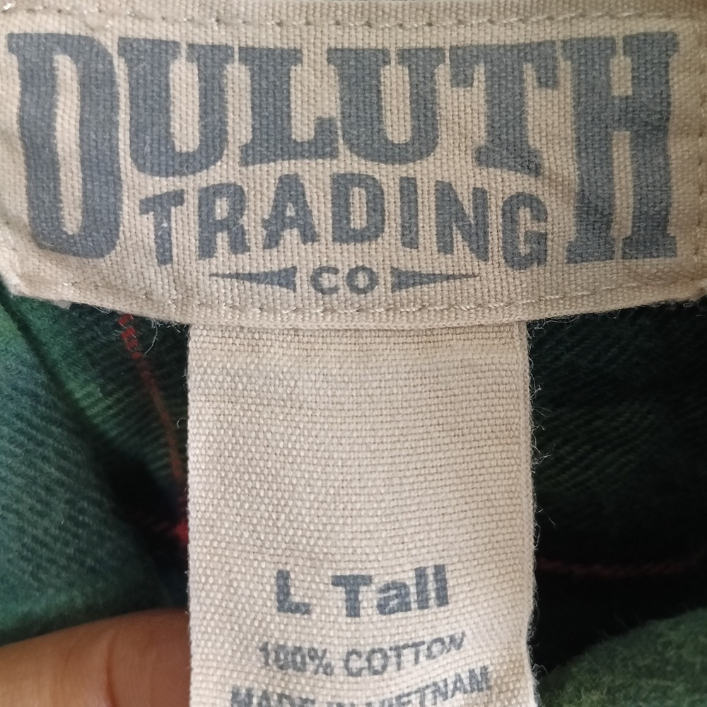 Duluth Trading Co Plaid Flannel Shirt Mens L Tall Green Excellent Slim Fit - Picture 4 of 8
